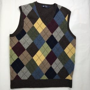 Men’s J CREW Argyle Sweater Vest 100% Lambs Wool L